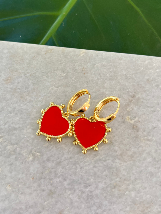 Red Heart Hoop Earrings