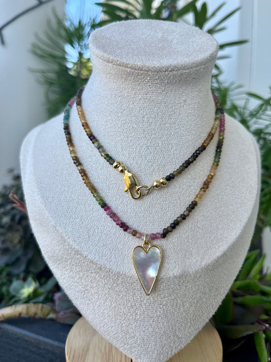 Watermelon Tourmaline Heart Necklace