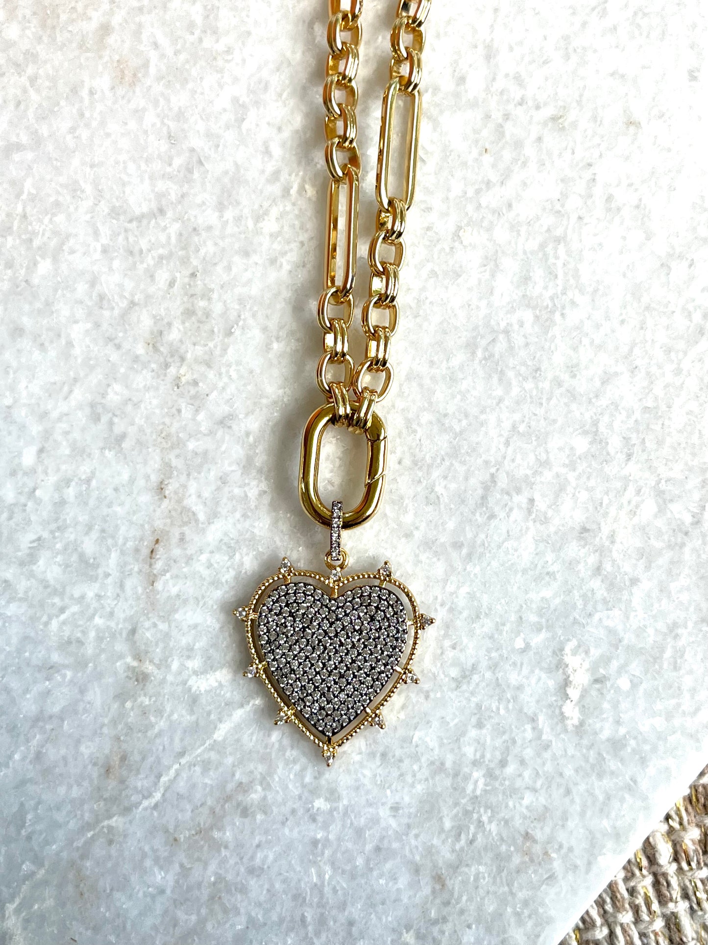 Pave Crystal Heart Chain Necklace