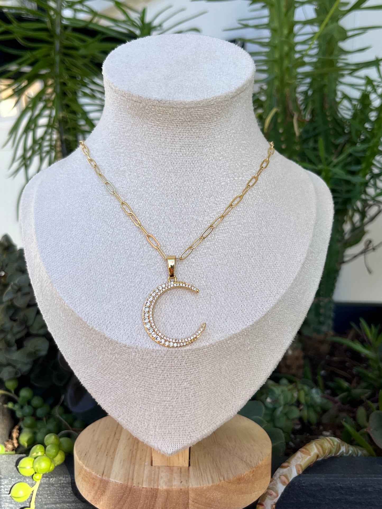 Crescent Moon Paperclip Chain Necklace