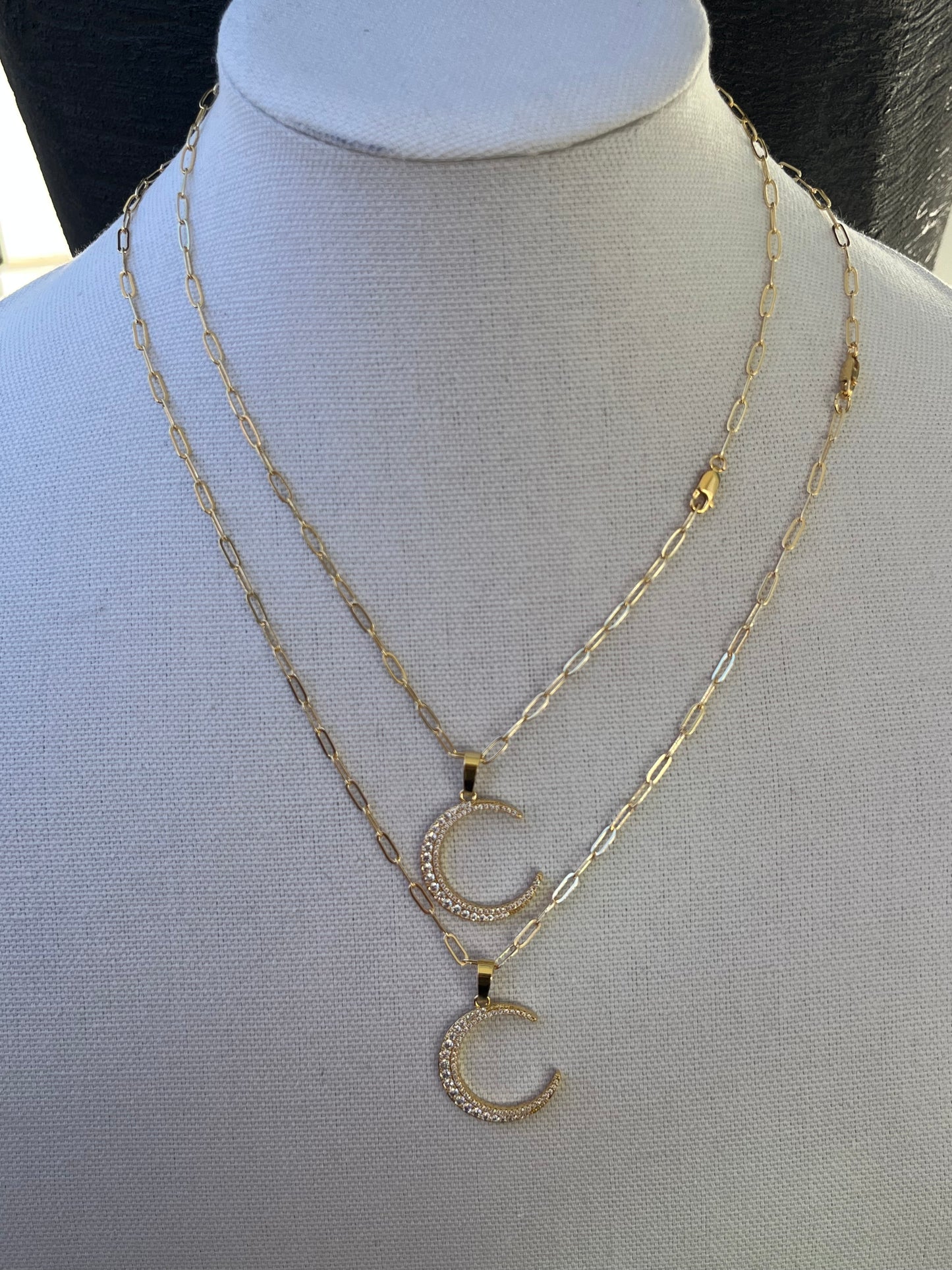 Crescent Moon Paperclip Chain Necklace