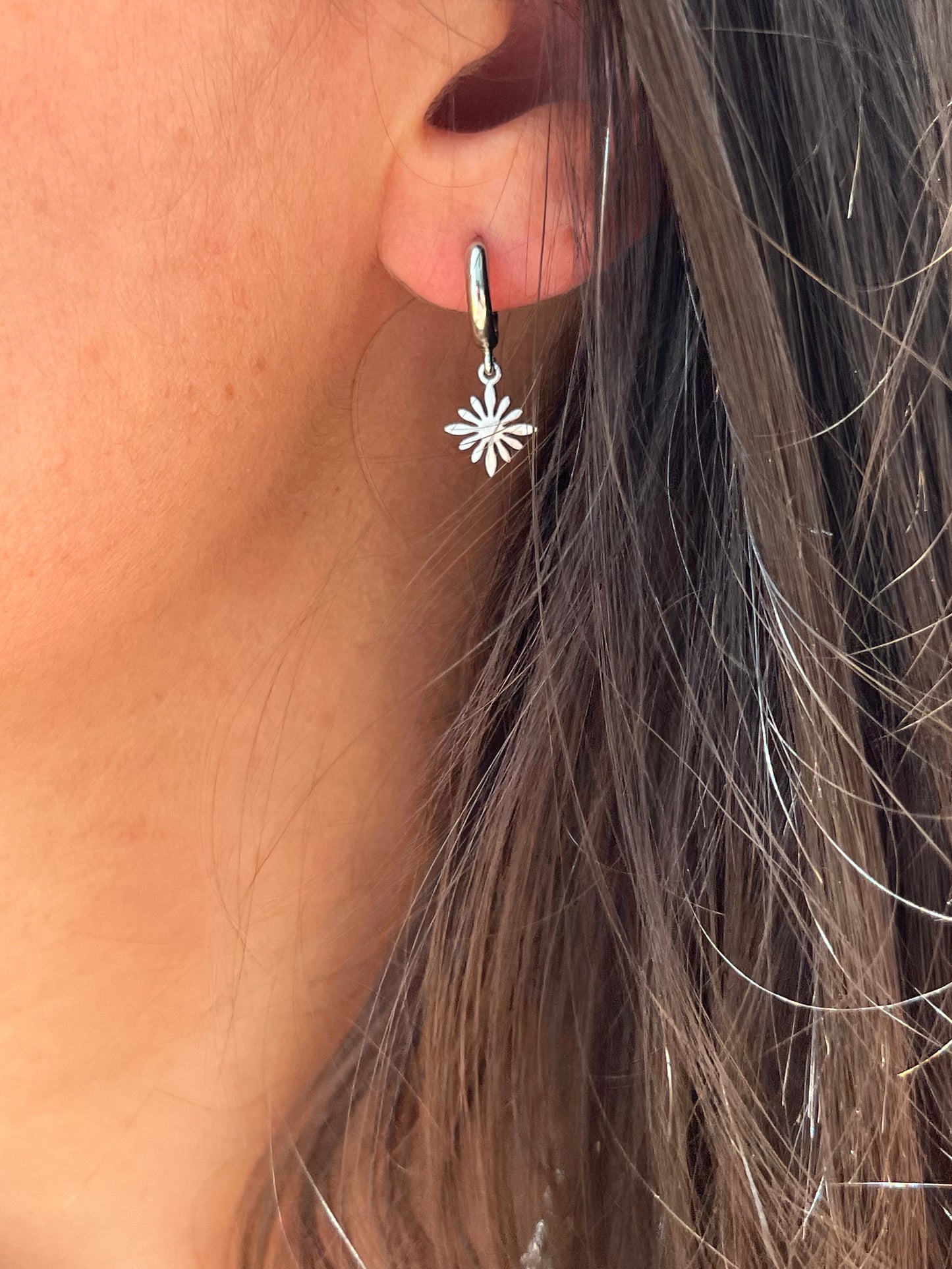 Silver Starburst Huggie Hoop Earrings